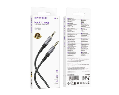 Аудіокабель BOROFONE BL24 Graceful audio cable AUX Metal Grey (6941991118968)