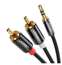 Аудіокабель UGREEN AV116 3.5mm Male to 2RCA Male Cable 1m Black (UGR-10749)