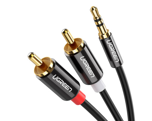 Аудіокабель UGREEN AV116 3.5mm Male to 2RCA Male Cable 1m Black (UGR-10749)