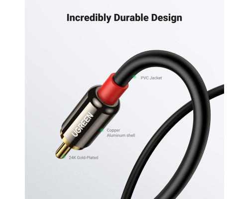 Аудіокабель UGREEN AV116 3.5mm Male to 2RCA Male Cable 1m Black (UGR-10749)