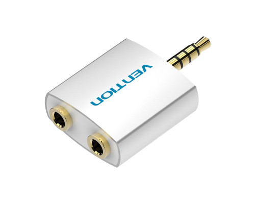 Адаптер Vention 4 Pole 3.5mm Male to 2*3.5mm Female Audio Adapter Silvery Metal Type (BDAW0)