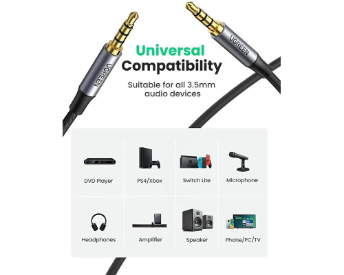 Аудіо кабель UGREEN 3.5mm 4-Pole M/M Audio Cable Alu Case 1m (UGR-10648)