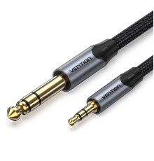 Кабель Vention Cotton Braided 3.5mm TRS Male to 6.35mm Male Audio Cable 1.5M Gray Aluminum Alloy Type (BAUHG)