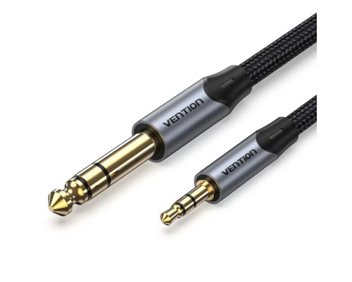 Кабель Vention Cotton Braided 3.5mm TRS Male to 6.35mm Male Audio Cable 1.5M Gray Aluminum Alloy Type (BAUHG)