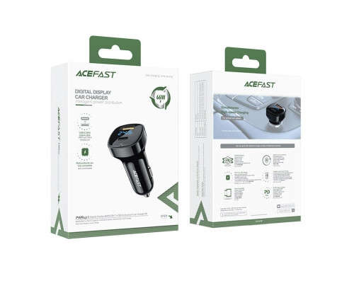 Автомобільний зарядний пристрій ACEFAST B4 digital display 66W(USB-C+USB-A) dual port car charger