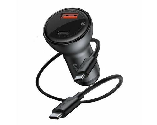 АЗП Baseus Digital Display PPS Dual QC Car Charger 45W With Mini Cable Type-C to Type-C 60W Black 1m