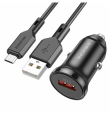 Автомобільний зарядний пристрій BOROFONE BZ18 single port QC3.0 car charger set(Micro) 18W Black