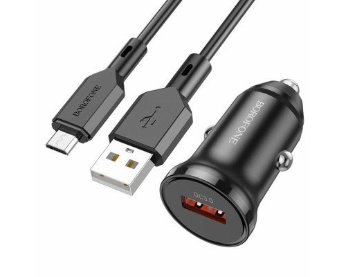 Автомобільний зарядний пристрій BOROFONE BZ18 single port QC3.0 car charger set(Micro) 18W Black