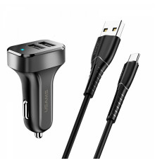 АЗП Usams Travel Car Charger Kit King Tu Series(U35 Type-C Cable 1M + C13 Dual USB Car Charger)Black