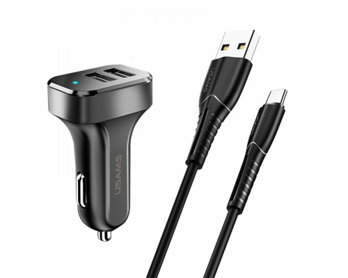 АЗП Usams Travel Car Charger Kit King Tu Series(U35 Type-C Cable 1M + C13 Dual USB Car Charger)Black