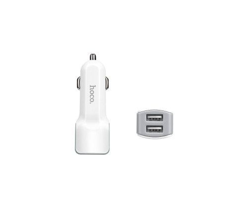 Автомобільний зарядний пристрій HOCO Z23 grand style dual-port car charger set with iP cable White