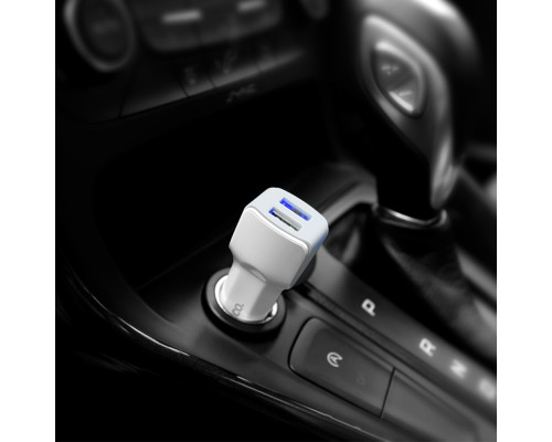 Автомобільний зарядний пристрій HOCO Z23 grand style dual-port car charger set with iP cable White