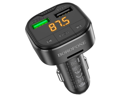 АЗП з FM-модулятором BOROFONE BC43 Flash QC3.0 car BT FM transmitter 18W Black