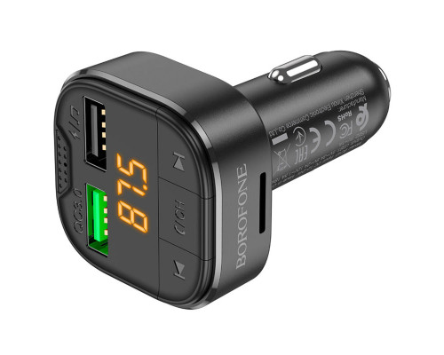 АЗП з FM-модулятором BOROFONE BC43 Flash QC3.0 car BT FM transmitter 18W Black