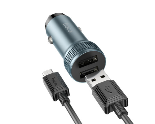 Автомобільний зарядний пристрій HOCO Z49 Level dual port car charger set(Micro) Metal Gray