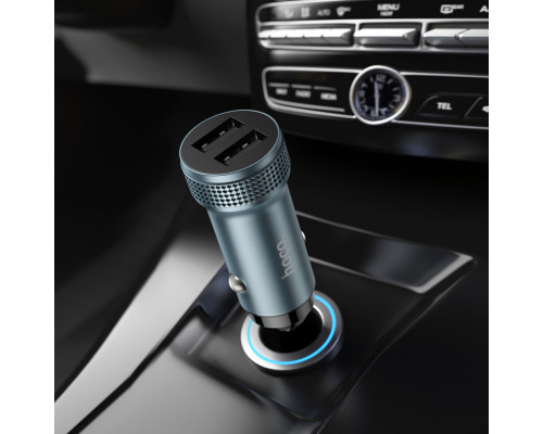 Автомобільний зарядний пристрій HOCO Z49 Level dual port car charger set(Micro) Metal Gray