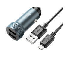 Автомобільний зарядний пристрій HOCO Z49 Level dual port car charger set(Micro) Metal Gray