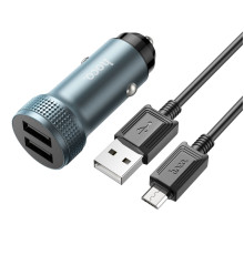 Автомобільний зарядний пристрій HOCO Z49 Level dual port car charger set(Micro) Metal Gray