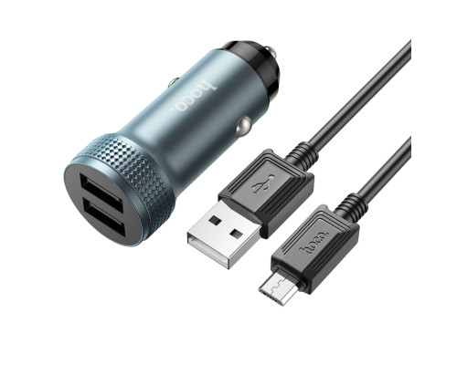 Автомобільний зарядний пристрій HOCO Z49 Level dual port car charger set(Micro) Metal Gray