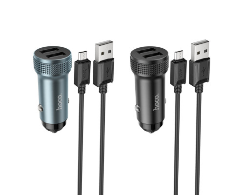 Автомобільний зарядний пристрій HOCO Z49 Level dual port car charger set(Micro) Metal Gray