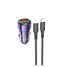 Автомобільний зарядний пристрій BOROFONE BZ20 Smart 38W dual port PD20W+QC3.0 car charger set(C to iP) Transparent Purple