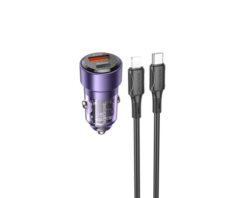 Автомобільний зарядний пристрій BOROFONE BZ20 Smart 38W dual port PD20W+QC3.0 car charger set(C to iP) Transparent Purple