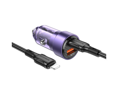 Автомобільний зарядний пристрій BOROFONE BZ20 Smart 38W dual port PD20W+QC3.0 car charger set(C to iP) Transparent Purple