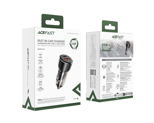 Автомобільний зарядний пристрій ACEFAST B12 60W (USB-A+USB-C) dual-port car charger Black