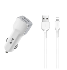 АЗП Hoco Z23 12W 2.4A 2USB-A з кабелем Lightning white PLS-00-00050888
