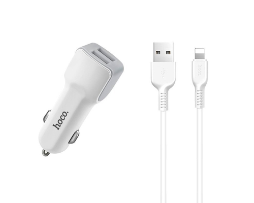 АЗП Hoco Z23 12W 2.4A 2USB-A з кабелем Lightning white PLS-00-00050888