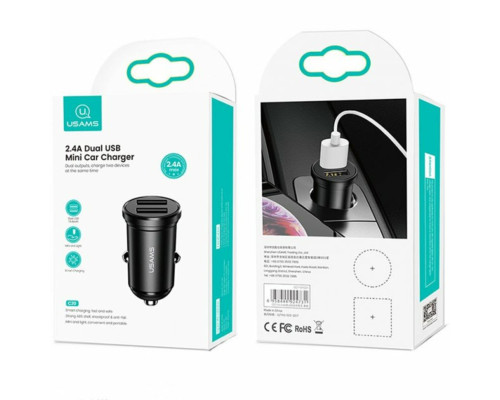 АЗП Usams US-CC114 C20 2.4A Dual USB Mini Car Charger Black