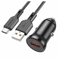 Автомобільний зарядний пристрій BOROFONE BZ18 single port QC3.0 car charger set(Type-C) 18W Black