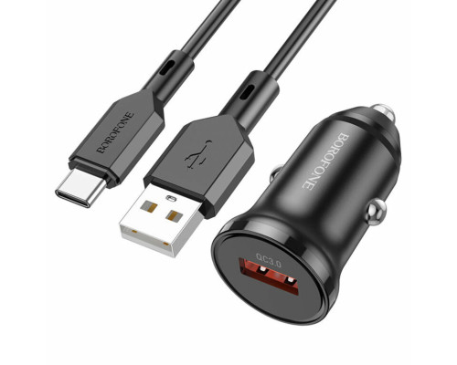 Автомобільний зарядний пристрій BOROFONE BZ18 single port QC3.0 car charger set(Type-C) 18W Black