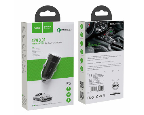 Автомобільний зарядний пристрій HOCO Z32 Speed Up single port QC3.0 car charger 18W Metal Gray