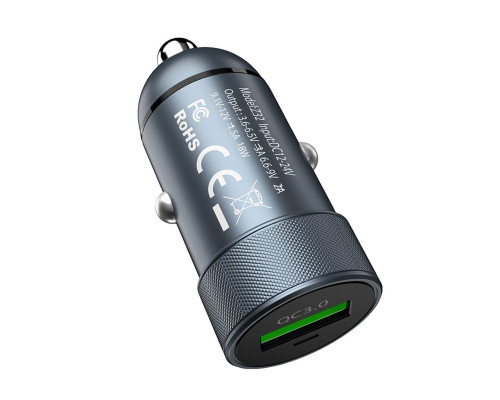 Автомобільний зарядний пристрій HOCO Z32 Speed Up single port QC3.0 car charger 18W Metal Gray