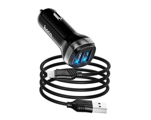 Автомобільний зарядний пристрій HOCO Z40 Superior dual port car charger set(Micro) Black