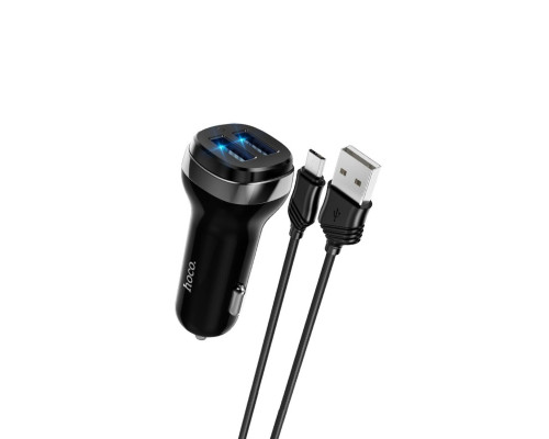 Автомобільний зарядний пристрій HOCO Z40 Superior dual port car charger set(Micro) Black