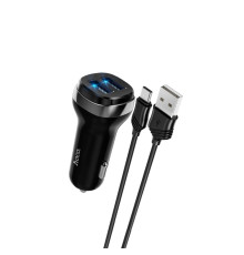 Автомобільний зарядний пристрій HOCO Z40 Superior dual port car charger set(Type-C) Black