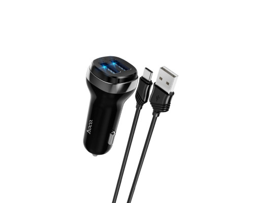 Автомобільний зарядний пристрій HOCO Z40 Superior dual port car charger set(Type-C) Black