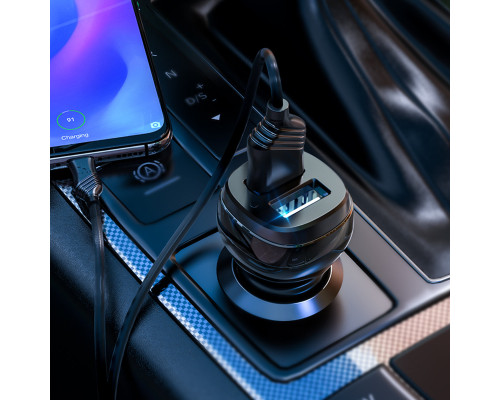 Автомобільний зарядний пристрій HOCO Z40 Superior dual port car charger set(Type-C) Black