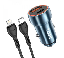 Автомобільний зарядний пристрій HOCO Z46A Blue whale PD20W+QC3.0 car charger set(C to iP) Sapphire Blue