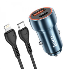 Автомобільний зарядний пристрій HOCO Z46A Blue whale PD20W+QC3.0 car charger set(C to iP) Sapphire Blue