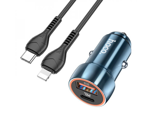 Автомобільний зарядний пристрій HOCO Z46A Blue whale PD20W+QC3.0 car charger set(C to iP) Sapphire Blue