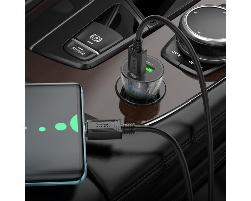 Автомобільний зарядний пристрій HOCO Z47A Transparent Discovery Edition dual port PD30W+QC3.0 car charger set(Type-C to Type-C) Transparent Black