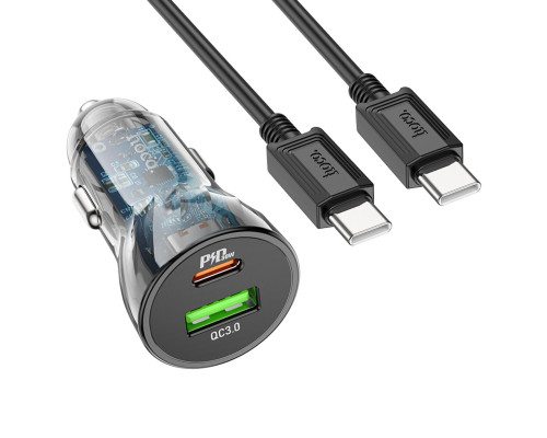 Автомобільний зарядний пристрій HOCO Z47A Transparent Discovery Edition dual port PD30W+QC3.0 car charger set(Type-C to Type-C) Transparent Black