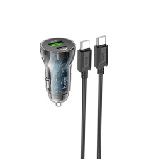 Автомобільний зарядний пристрій HOCO Z47A Transparent Discovery Edition dual port PD30W+QC3.0 car charger set(Type-C to Type-C) Transparent Black