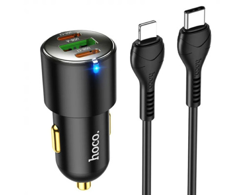 Автомобільний зарядний пристрій HOCO NZ6 PD45W 3-port(2C1A) car charger set(Type-C to iP) Black