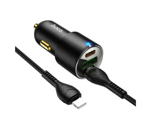 Автомобільний зарядний пристрій HOCO NZ6 PD45W 3-port(2C1A) car charger set(Type-C to iP) Black