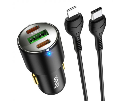 Автомобільний зарядний пристрій HOCO NZ6 PD45W 3-port(2C1A) car charger set(Type-C to iP) Black