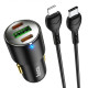 Автомобільний зарядний пристрій HOCO NZ6 PD45W 3-port(2C1A) car charger set(Type-C to iP) Black